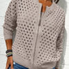 Fashion Hollow Knitted Jacket Zip-up Long-sleeved Tops Women's Clothing