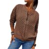 Fashion Hollow Knitted Jacket Zip-up Long-sleeved Tops Women's Clothing