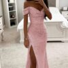 Party Sequins Off-neck Split Dress INS Casual Fashion Dress Women Charming Slimming Dress For Women