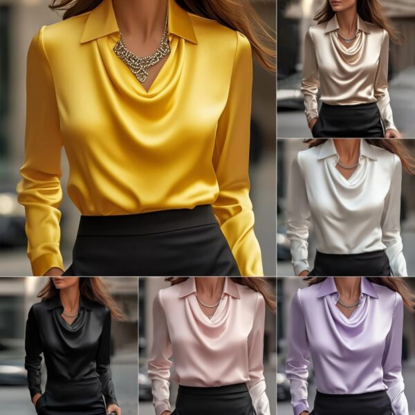 6bb82a48-04c0-47bb-a9cb-4f95074ce928.jpg Women's Swing Collar Draped Shirts & Blouses Elegant Solid Satin Office Ladies Top Pullover Spring Long Sleeve Casual Tops