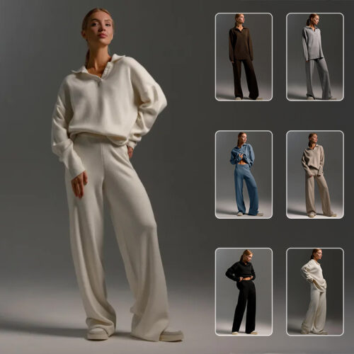 7329cbe4-5f80-4f49-b123-ec2cffedaf8c.jpg Women's Sweatshirt Suit Casual Collared Long-Sleeved Pullover Top And Loose Straight-Leg Pants Fashion Sport Trousers Set