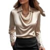 77647010-c243-4959-bd7e-6dc93256f80c.jpg Women's Swing Collar Draped Shirts & Blouses Elegant Solid Satin Office Ladies Top Pullover Spring Long Sleeve Casual Tops