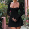 Y2K  Lace Long Sleeve Dress Fashion Sexy Corset Backless Lace Up Short Dresses Womens Clothing
