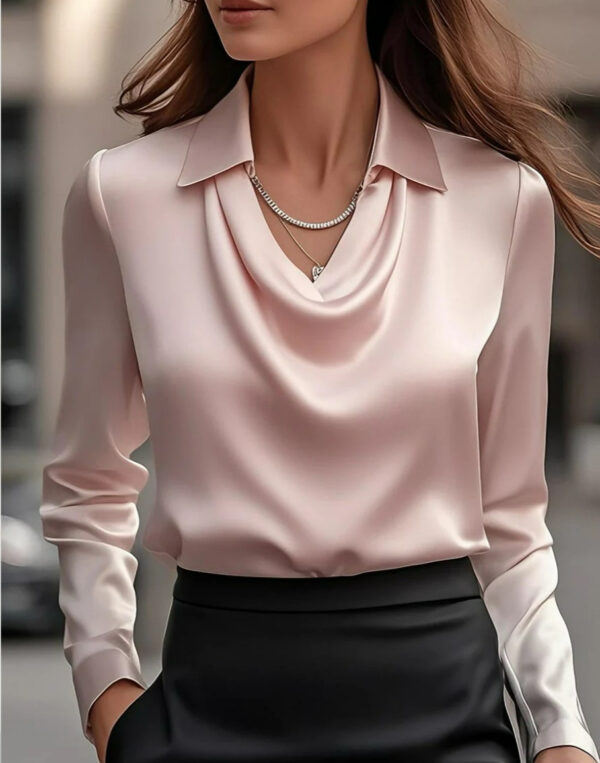 c146fb8a-14ee-442b-ac1a-b8abee52ebd7.jpg Women's Swing Collar Draped Shirts & Blouses Elegant Solid Satin Office Ladies Top Pullover Spring Long Sleeve Casual Tops