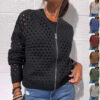 Fashion Hollow Knitted Jacket Zip-up Long-sleeved Tops Women's Clothing