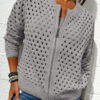 Fashion Hollow Knitted Jacket Zip-up Long-sleeved Tops Women's Clothing