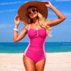 White-striped One-piece Swimsuits Summer Beach Bodysuit Swimwear Women's Clothing