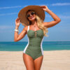 White-striped One-piece Swimsuits Summer Beach Bodysuit Swimwear Women's Clothing